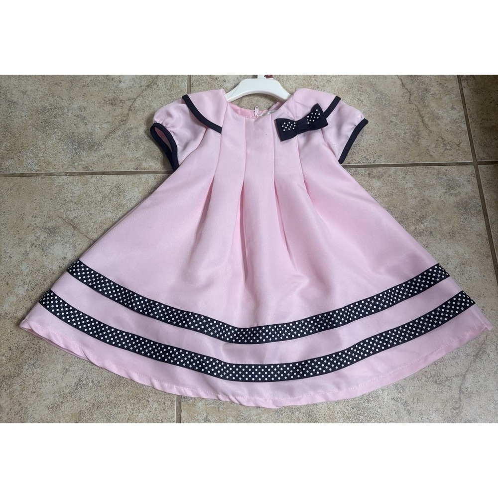 Rare Edition Pink & Black Polka Dot Pleated Toddler Dress (Size 18M)
